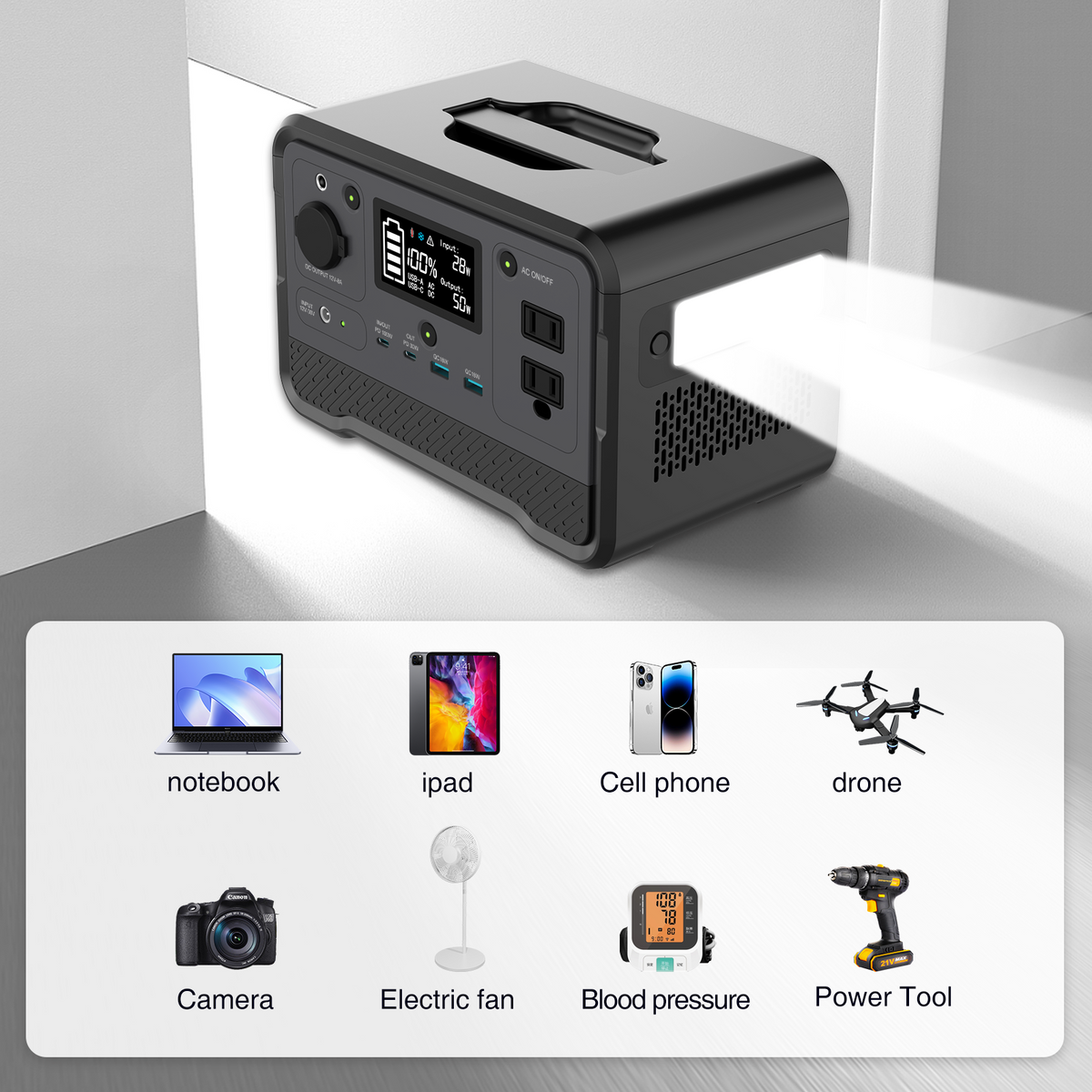 DPS-350D Portable Power Station | 297.6Wh LiFePO4 Battery, 350W AC Output